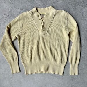 Vintage L.L. Bean Light Cream yellow  Ribbed Henley Sweater